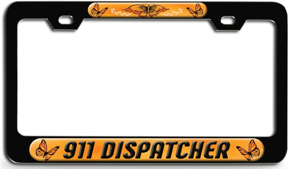 Makoroni - 911 Dispatcher Black Steel License Plate Frame 3D Style, License Tag Holder