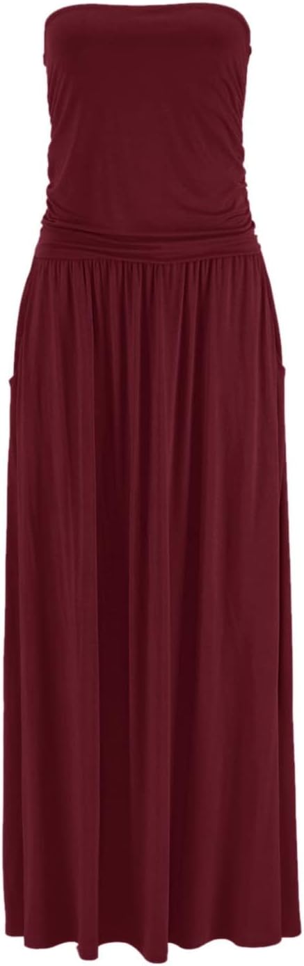 Alaster Queen Women’s Strapless Bandeau Summer Long Floral Dress Off Shoulder Beach Maxi Dress with Pockets - Image 2