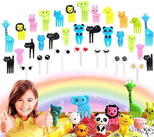 Set of 36 JeVenis Cute Animals Food Picks Mini Cartoon Toothpick Fruit Forks for Bento Box Lunch Box Decorative