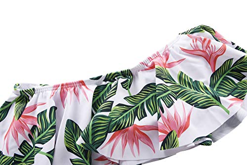 Hilor Girl's Bikini Set Crop Flounce Two Piece Swimsuits Kids One Shoulder Bathing Suits Green Leaves 9-10 Years #TOP4