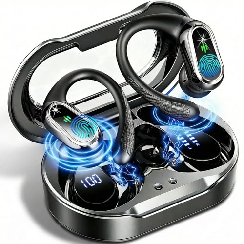 Wireless Earbuds, 2026 Bluetooth 5.4 Headphones Sport, 65Hrs HiFi Stereo Deep Bass Over-Ear buds with ENC Noise Cancelling Mic, IP7 Waterproof & LED Display Earphones with Earhooks for Workout/Running