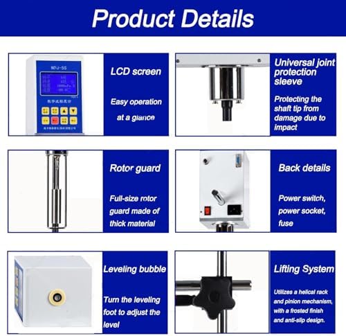 Digital Rotary Viscometer, Portable LCD Viscosity Meter with 4 Rotors, Variable Speed 6-60 r/min, Ideal for Paint & Liquid Viscosity Testing in Labs.