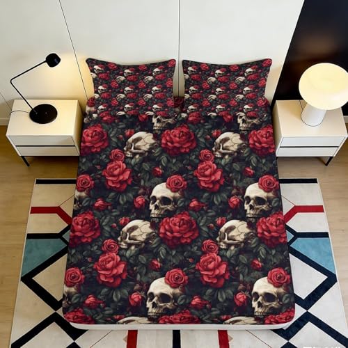 Drap housse crâne rose 90x200 microfibre matelas esthétique