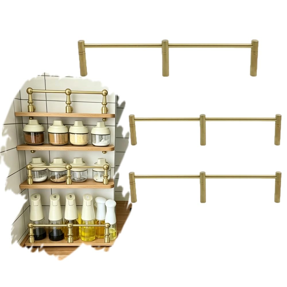 SVBVRFEEW Brass Decorative Gold Shelf Guard Rails for Shelves 3 Pack Shelf Railing Anti-Tipping Gallery Rails Cabinet Fence Set for Laundry Room Bathroom(Gold A,90cm/35.4in)