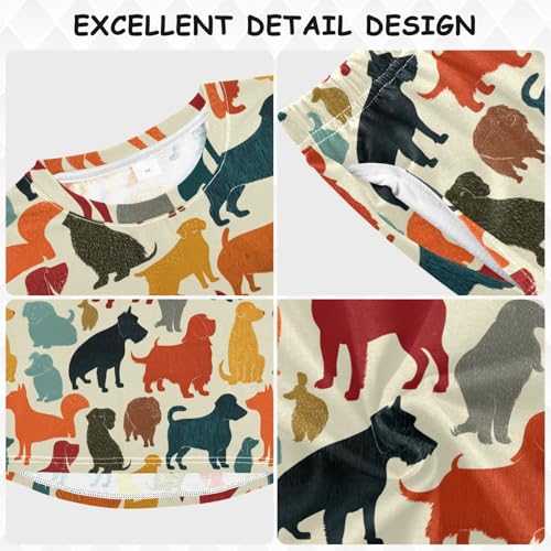 Long Sleeve Pajama Set for Girls Boys,Colorful Dogs Pattern Silhouette Comfy Crewneck Sleepwears,Soft Kid's Homewear Clothes Underwear Sets 6T3