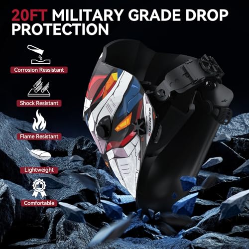 ARCCAPTAIN Welding Helmet Auto Darkening, 1/1/1/1 True Color Welding Hood, 4 Arc Sensor 1/25000s Response Time Solar Powered Weld Hood Helmet, MobileFighter