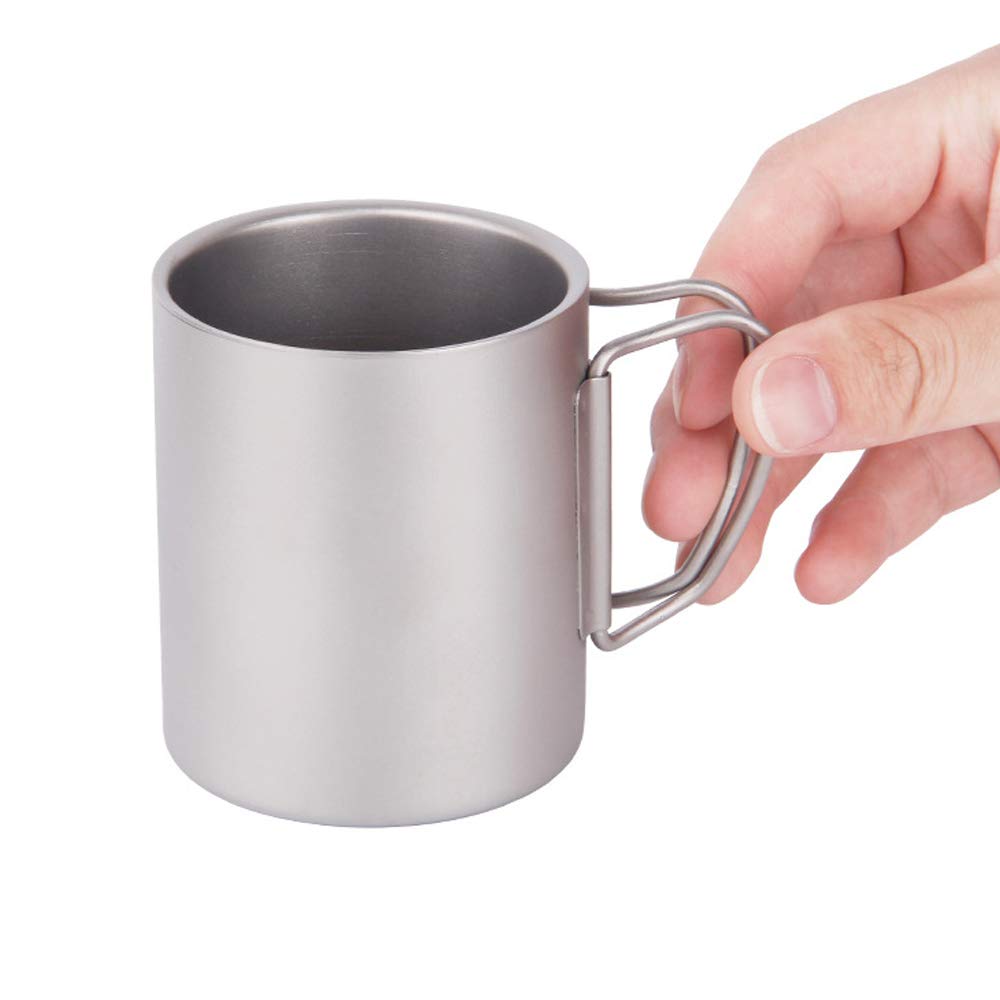 HUIOP Wasserbecher, 220/350/450/600 ml, doppelwandig, Titan, Wasserbecher, für Zuhause, Büro, Outdoor, Camping, Wandern, Rucksackreisen, Picknick