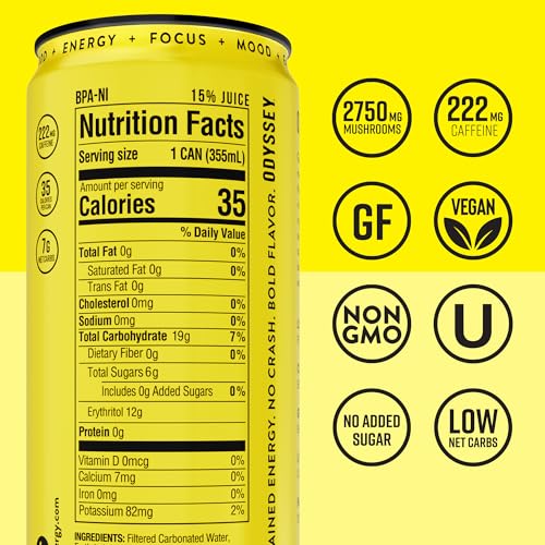 Odyssey Functional Energy Drink, 222mg Caffeine, Pineapple Mango, 12 OZ