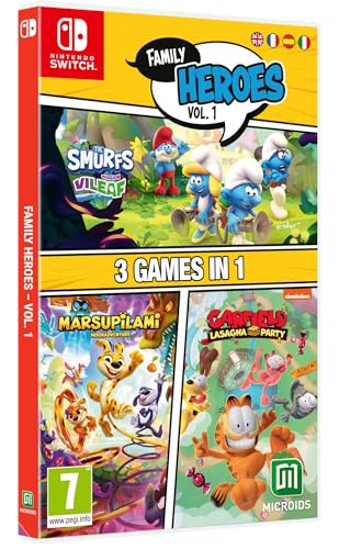Microids, 3 Games in 1: Family Heroes PS5 (The Smurfs Mission Vileaf, Marsupilami Hoobadventure, Garfield Lasagna Party), juego PS5