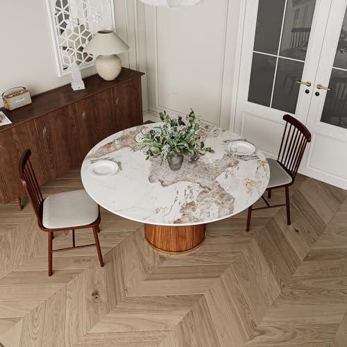 MODUSKYE 47 Inch Round Sintered Stone Dining Table with Walnut Base