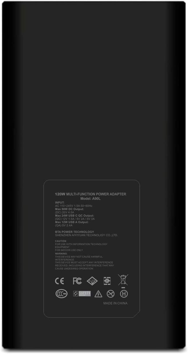 BatPower A90L 120W Slim Replacement Charger - USB QC Fast Charge, Compatible with Lenovo ThinkPad Carbon/IdeaPad/Helix/Flex/Yoga Ultrabooks/Laptops, AC Adapter Power Supply for Tablets & Smartphones