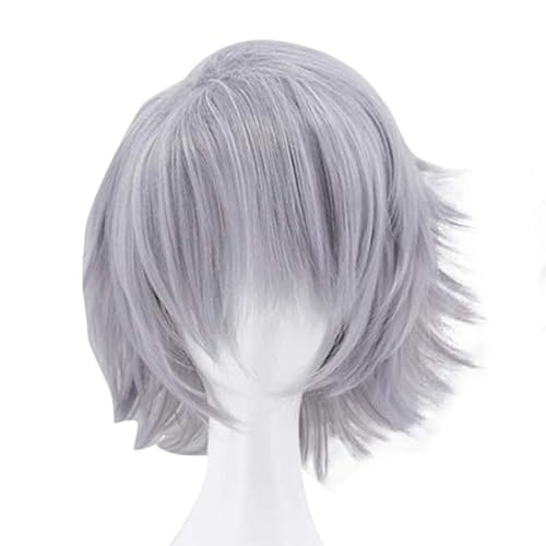 Miniatura 4 de ANOGOL Hair Cap + Peluca gris para hombres, peluca corta ondulada para cosplay, pelucas de pelo sintético para mujeres, niñas, hombres y niños,