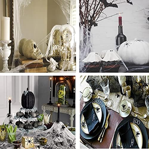 2 Pack Stretchable Spider Cob Web Halloween Decoration with 8 Large Spiders,Stretchable Halloween Cobwebs,Spiders Set for Halloween Party Yard Décor