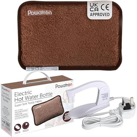 POWATRON Rechargeable Electric Hot Water Bottle - Electric Heat Pad with Overheat Protection, Soft Sherpa Polyester Cover