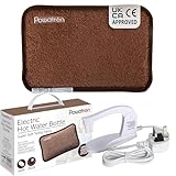 POWATRON Rechargeable Electric Hot Water Bottle - Electric Heat Pad with Overheat Protection, Soft Sherpa Polyester, 430W Power & Detachable Connector | Perfect for Home & Office (Brown)