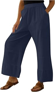 PWKNRD Womens High Waisted Leggings Wide Straight Leg Pants Vintage Baggy Gothic 100% Cotton Tracksuit Boho Patterned Casual Linen Trousers Low Waist Slim Fit Regular Cotton Trouser