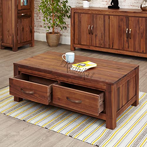 Radhika Furniture Solid Wood Coffee Table for Living Room with 4 Drawer Storage | Center Table | (Walnut Finish)