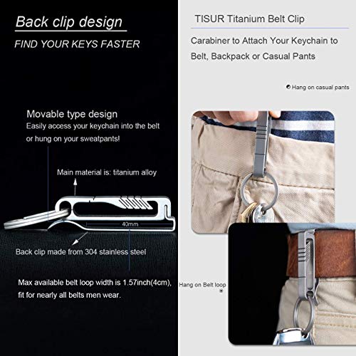 Tisur Belt Keychain Titanium Belt Loop Key Holder, Stainless Steel Back Clip, With Detachable Keyring For Men And Women, Bk1(Grey) #TOP3