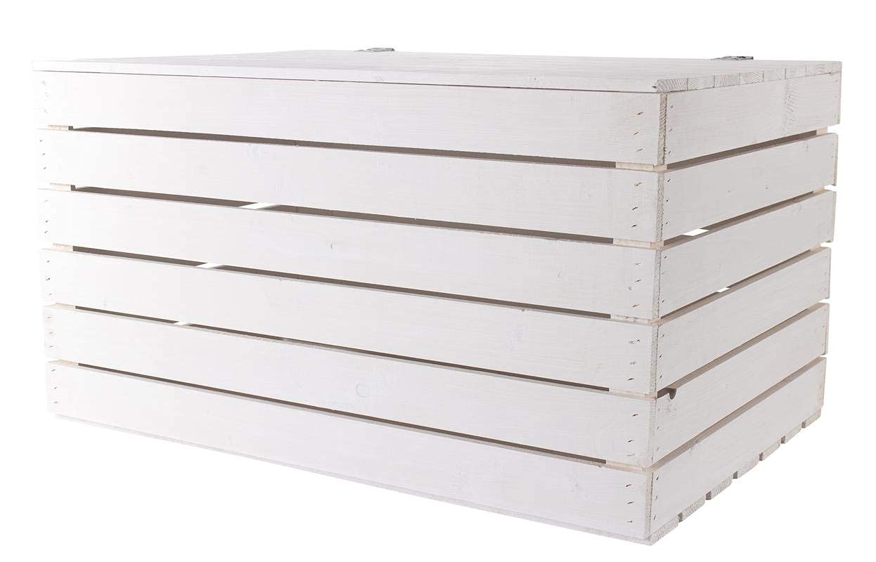 Neue Holztruhe weiß groß 80x50x39 cm Schatztruhe XXL Weisse Holzbank Aufbewahrungskiste Gartenmöbel Obstkiste Weinkiste mit Deckel Holzbox Sitzbank Vintage-Look Kiste Stuhl