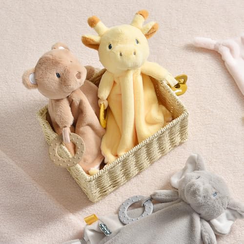 Image of Baby Security Blanket, Soft Loveys for Babies, Lovey for Newborn Boys and Girls, Deer Stuffed Animal, Baby Snuggle Toy with Teether & Textured Ribbons