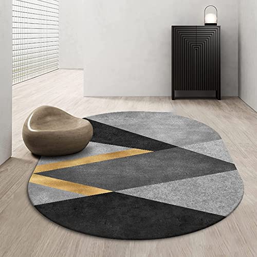 Rururug Moderne Ovale Tapis Chambre et Salon Antidérapant, Gris Noir Or pour Couloir Anti Slip 80 X 120 CM