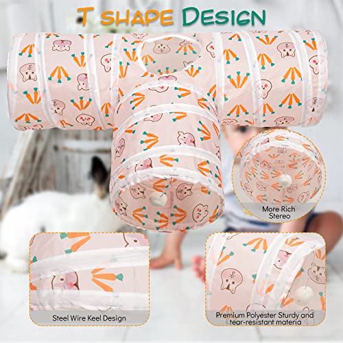 Bonjin Guinea Pig Tunnels And Tubes Collapsible 3 Way Small Animals Hideaway Activity Tunnel Toys With Cute Carrot Print Patterns, Bunny Tunnel For Guinea Pig Ferret Hamster Chinchilla(T-Shape) #TOP2