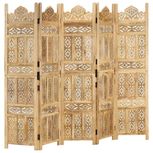 vidaXL Cloison de Séparation 5 Panneaux Séparateur de Pièce Diviseur Cloison de Pièce Paravent Chambre à Coucher Maison 200x165 cm Bois de Manguier