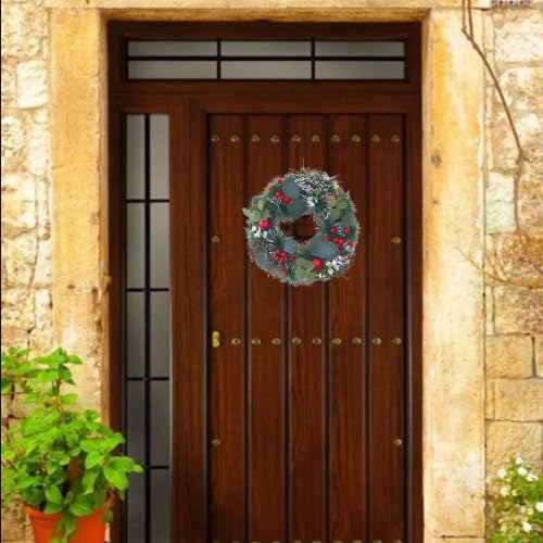 Guirlanda de Natal Decorativa, 30x30 cm, com Folhagens, Frutinhas Vermelhas e Detalhes Nevados