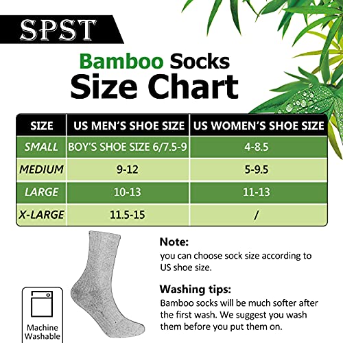Hiking Athletic Crew Bamboo Socks, Spst Men's Soft Breathable Comfort Thin Cushioned Mid-Calf Socks With Arch Compression Support & Reinforced Heel Toe, Running Cycling Golf Long Socks, 3 Pair Black L #TOP1