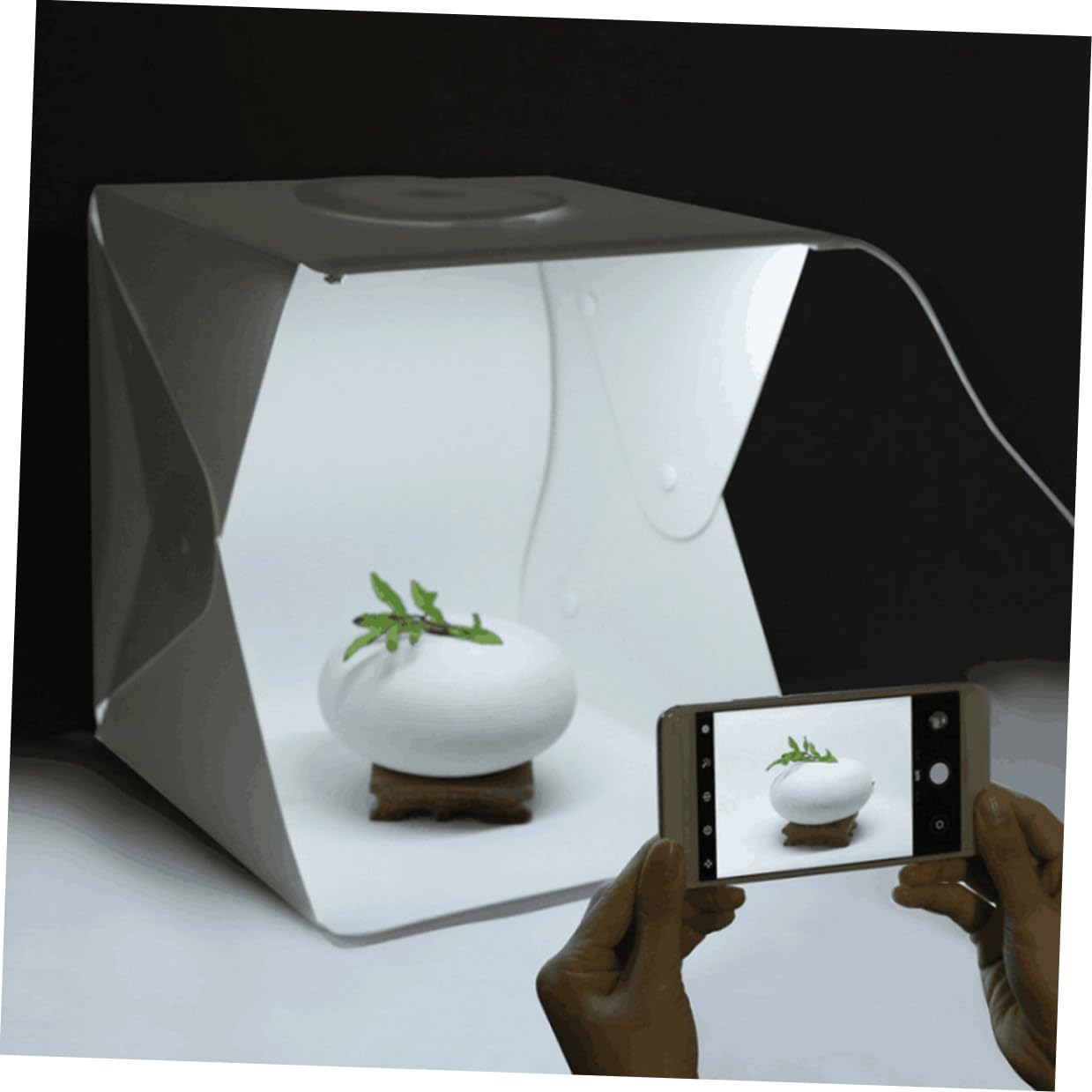 ABOOFAN Portable 30cm LED Light Box Kit for Photography with Dual LED Strips and Two Color Backdrops (Black White) for Product Shooting and Studio Use