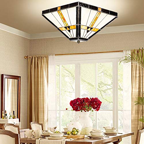 Runnup Mission Style Ceiling Mount Lighting Creative Ceiling Fixture Special Decoration Stained Glass Drop Ceiling Lighting For Living Room,Corridor, Bedroom 11.81Inch #TOP5