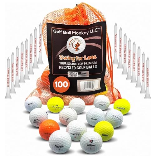 Golf Ball Monkey Cheap Value Line Series Bulk Used Golf Balls Recycled 50 Pack 4A / Near Mint Balls Bulk - Recycled Golfballs w/Mesh Carrying Bag