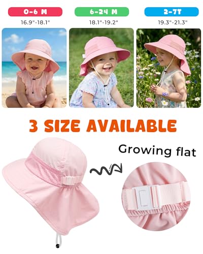 Image of Toddler Baby Sun Hat Kids Summer Beach Essentials Adjustable Beach Hats with Bucket Wide Brim for Boys Girls Age 0-14 Years