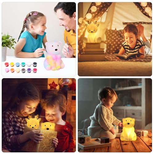 DIY Bemalen Nachtlicht Kinder, 3D Nachttischlampe 2er Set für Kinderzimmer Deko, Malen Bär und Hirsch zum als Nachtlicht Ideen für Adventskalender Füllung Kinder, Geschenke Bastelset für Kinder