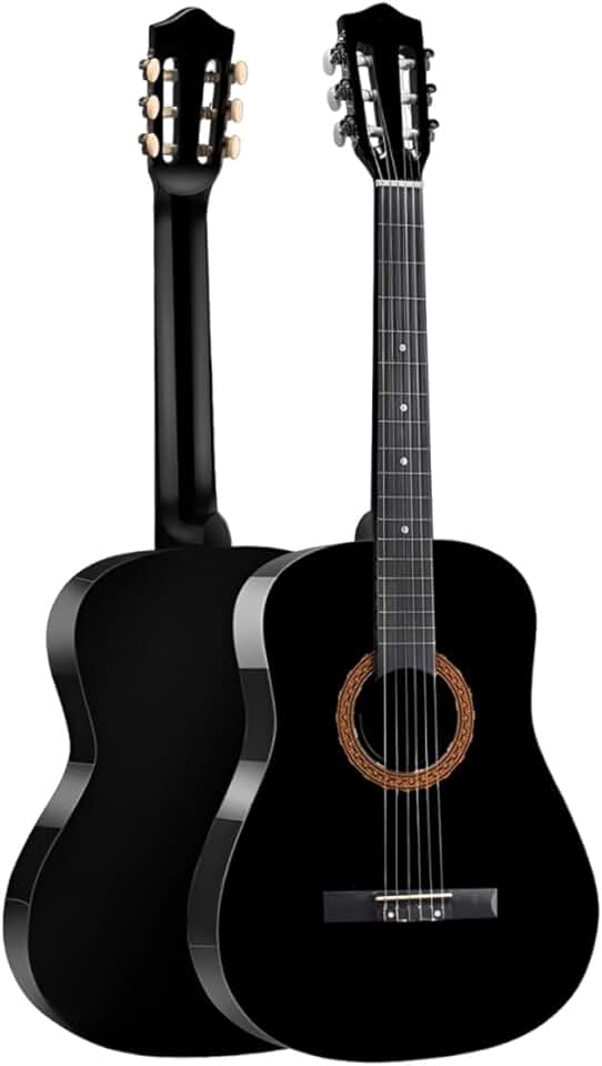Violão Clássico 38 Polegadas, Corpo C-Type em Tília com Acabamento em ABS, Cordas de Nylon e Cavalete Resistente, Ideal para Iniciantes e Estudantes de Música (Preto)