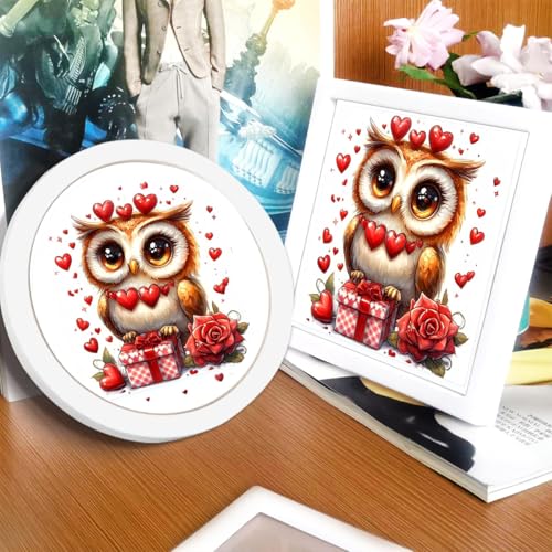 Image of Zhenqing Valentine's Day Cross Stitch Kit for Adults - Stamped Red Heart Rose & Owl Floral Embroidery | 11CT 7.87 inchx7.87 inch DIY Craft with Thread, Fabric | Gift for Couples 68782