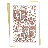 DISJOURNEY Wedding Card - Mr and Mrs Personalised Wedding Gifts Card - Laser Cut Greeting Cards with Envelope for Her Him Bride Groom New Couple