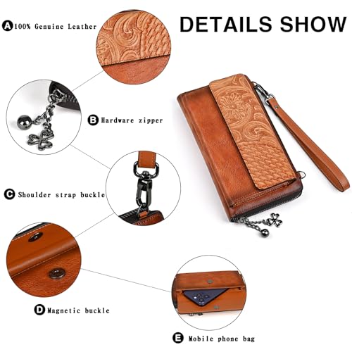 Genuine Leather Multi-Compartment Wallet, Large Capacity, Multi-Card Slot Cell Phone Bag Case (Brown)4