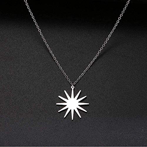 Preisvergleich Produktbild CKAWM Halskette Goldener Kreis Weibliche Unregelmäßige Sonnenkette Damen Edelstahl Hohl Runde Anhänger Halskette Sonnenschmuck Geschenk-Silber