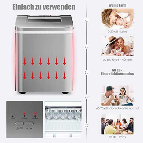 GOPLUS Eiswürfelmaschine, 12kg in 24 Std. Eiswürfelbereiter mit Selbstreinigung, 9 Eiswürfel in 8 Min, Ice Cube Maker… – Bild 4