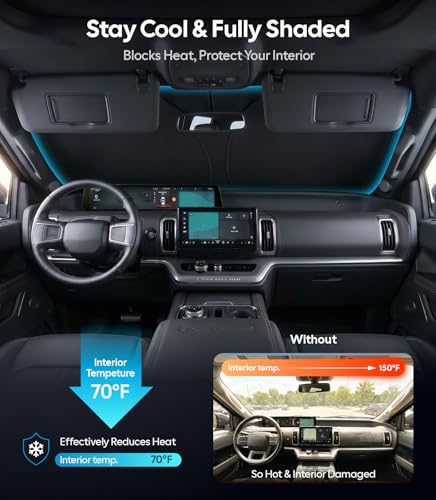 Image of Wigoo for Ford Expedition Windshield Sunshade [OEM Design, 100% Sun Blockage] Foldable Heat Insulation Sun Shade with Storage Bag, for Ford Expedition (2018-2026), Silver Coating