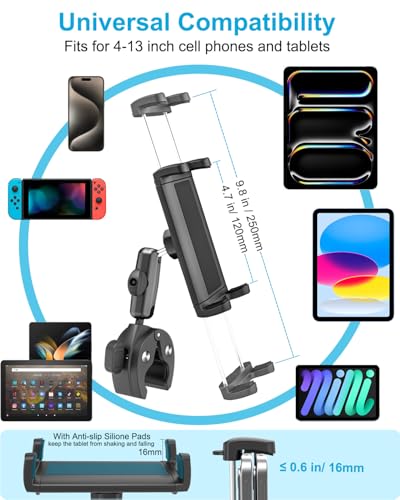 Dosvsi Tablet Yoke Mount, iPad Yoke Clamp Mount for Aircraft, 360° Adjustable Metal Arm Aviation Trainer Tablet Holder for iPad Pro 13 12.9 11, iPad Air Mini, Galaxy tab, iPhone, 4-13" Device