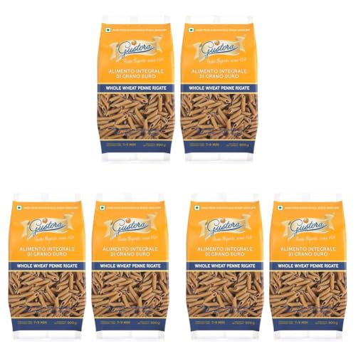 Image of Gustora Whole Wheat Penne Pasta, 1kg (Pack of 6 x 500g) | Authentic Italian Pasta with Al Dente Texture |100% Durum Whole Wheat Semolina | Zero Maida | High Fibre | Vegetarian