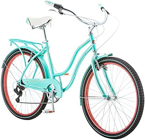 Schwinn Perla Women's Cruiser Bicycle, Featuring 18-Inch Step-Through Steel Frame and 7-Speed Drivetrain with Front and Rear Fenders, Rear Rack, and 26-Inch Wheels, Blue