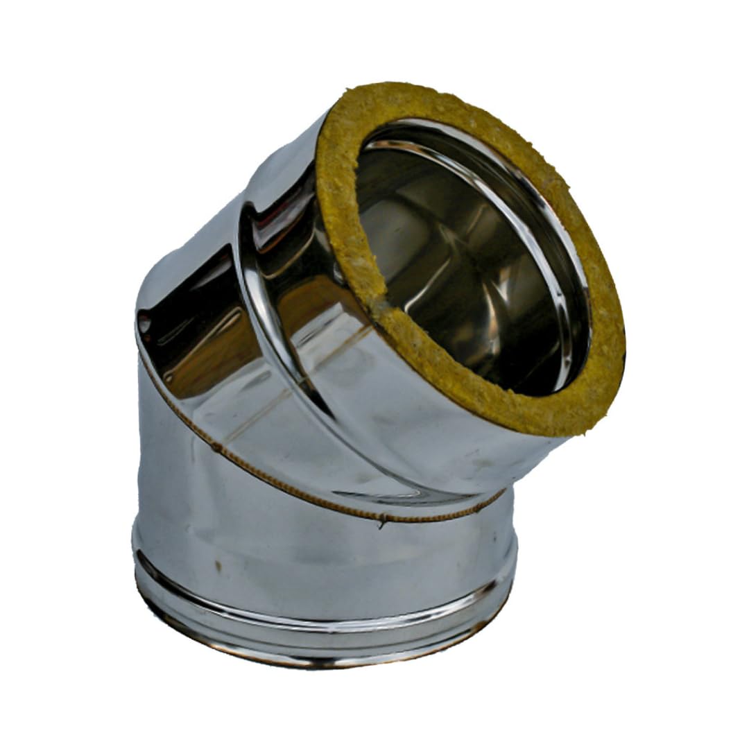 Curva 45° Coibentata Doppia Parete in Lana di Roccia - in Acciaio Inox AISI 316 BA SP. 5/10 – per Camini, Stufe a Pellet e Caldaie (Ø160-200 mm)