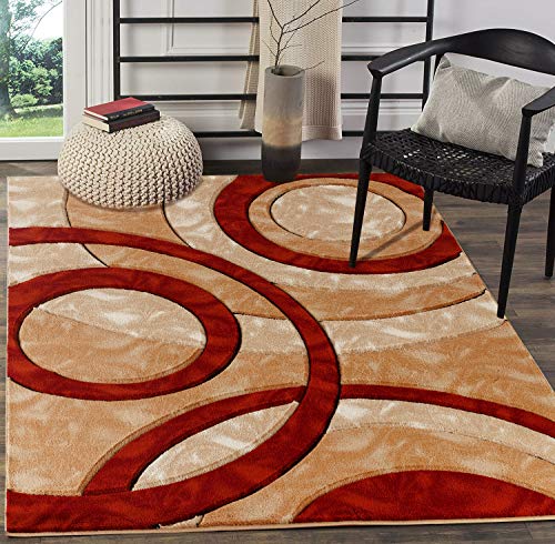 GLORY RUGS Area Rug Modern 5x7 Dark red Circles Geometry Soft Hand Carved Contemporary Floor Carpet Fluffy Texture for Indoor Living Dining Room and Bedroom Area by GLORY RUGS - Used condition - US$61.37