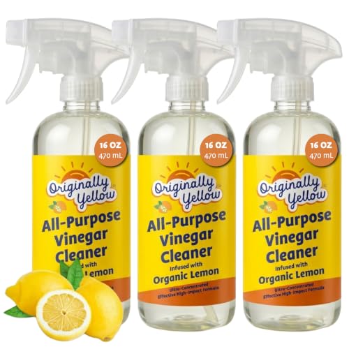 Image of Originally Yellow Lemon Vinegar All Purpose Cleaning Spray | Distilled Cleaning Vinegar | Plant-Derived All Purpose Cleaner | Living Room, Bathroom, & Kitchen | 3 Pack