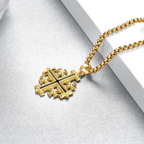 Jerusalem Cross Necklace 925 Sterling Silver Gold Jerusalem Cross Pendant Christian Jewelry Gifts for Men Women3