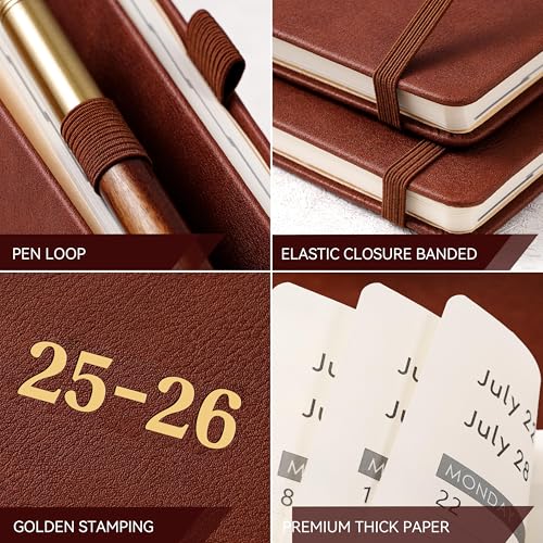 Vondafe 2025-2026 Leather Academic Planner, Weekly Monthly, Jul.2025 - Jun.2026, 9\" x 11\", Inner Pocket + Elastic Closure + Pen Loop + Bookmarks, Leather Hardcover - Brown - Thumbnail 6