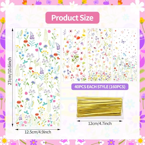 160 Pcs Wildflower Cellophane Treat Bags